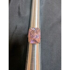 Cocktail Ring Womens Sz7 Pink Rectangular Gemstone Silver Tone Statement 8.61g